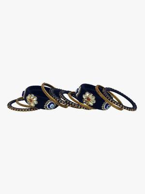 Blue kundan silk thread chuda bangle set 4