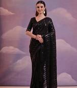 Black Wine Sequins Georgette Saree 