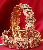 Women gold plated stone studded leaf design beautiful handcrafted bangles
