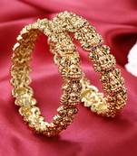 Women gold plated stone studded godess temple design bangles
