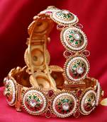 Women gold plated kundan and stone studded pearl beaded designer bangles