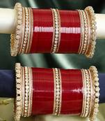 Women gold plated flower design red bridal stone kundan wedding chuda