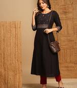 A-line flared kurta with the hand block printed yoke.