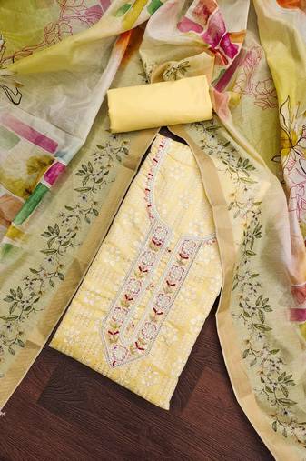 Yellow Cotton Unstitched Dress Material