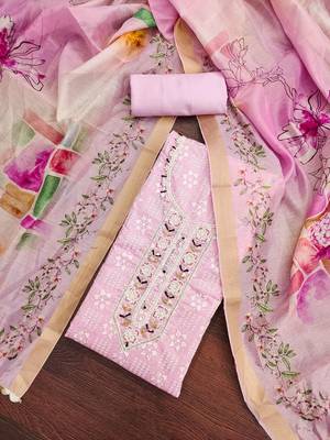 Pink Cotton Unstitched Dress Material 1