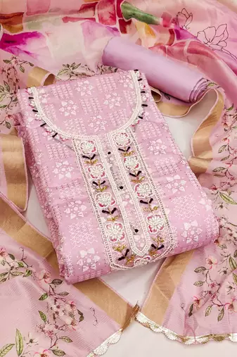 Pink Cotton Unstitched Dress Material