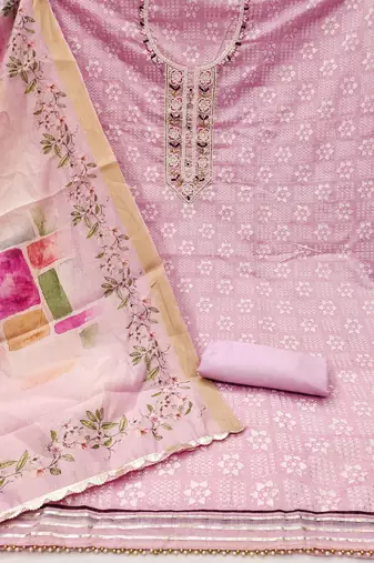Pink Cotton Unstitched Dress Material