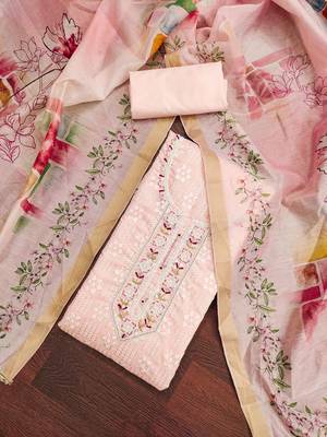 Peach Cotton Unstitched Dress Material 1
