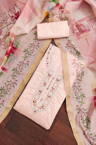 Peach Cotton Unstitched Dress Material