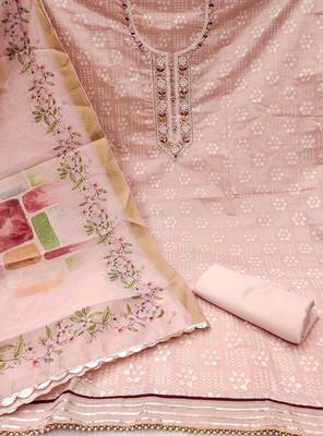 Peach Cotton Unstitched Dress Material 3