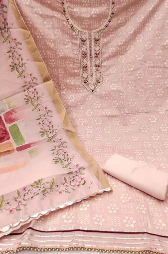 Peach Cotton Unstitched Dress Material