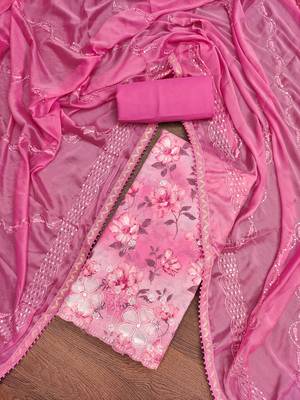Pink Cambric Cotton Embroidered Unstitched Dress Material 1