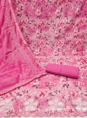 Pink Cambric Cotton Embroidered Unstitched Dress Material 3