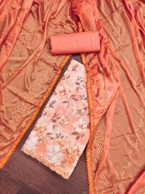 Orange Cambric Cotton Embroidered Unstitched Dress Material 1
