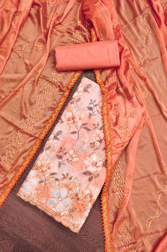 Orange Cambric Cotton Embroidered Unstitched Dress Material