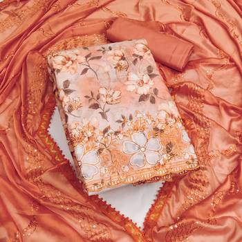 Orange Cambric Cotton Embroidered Unstitched Dress Material 2