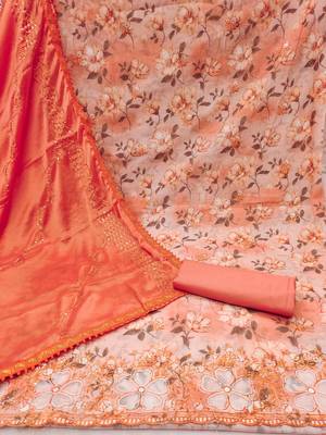 Orange Cambric Cotton Embroidered Unstitched Dress Material 3