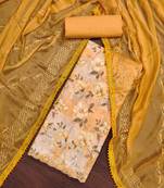 Yellow Cambric Cotton Embroidered Unstitched Dress Material