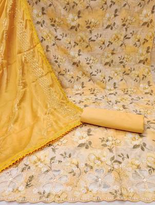 Yellow Cambric Cotton Embroidered Unstitched Dress Material 3
