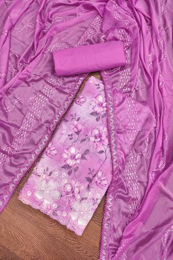 Purple Cambric Cotton Embroidered Unstitched Dress Material