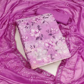 Purple Cambric Cotton Embroidered Unstitched Dress Material 2