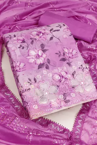 Purple Cambric Cotton Embroidered Unstitched Dress Material