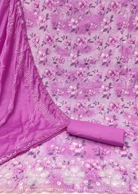 Purple Cambric Cotton Embroidered Unstitched Dress Material 3