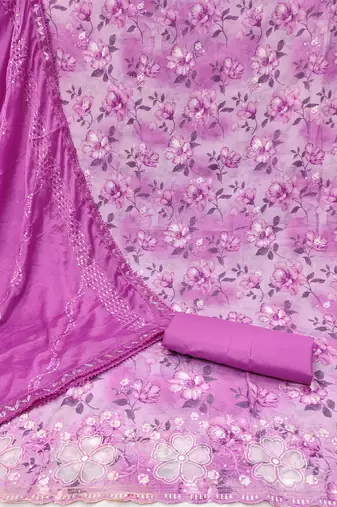 Purple Cambric Cotton Embroidered Unstitched Dress Material