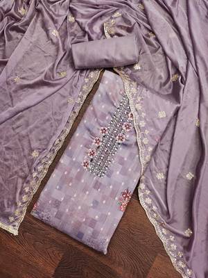 Lavender Cotton Unstitched Dress Material 1