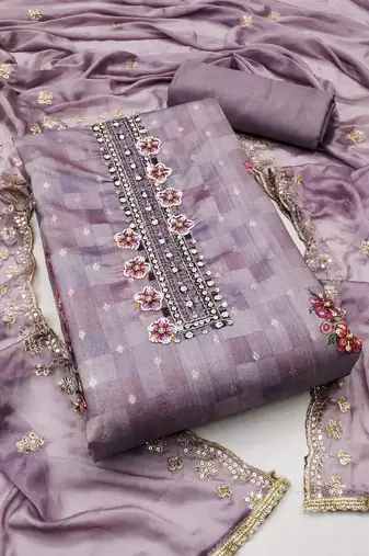 Lavender Cotton Unstitched Dress Material