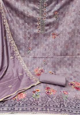 Lavender Cotton Unstitched Dress Material 3
