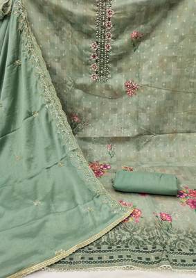 Green Cotton Unstitched Dress Material 3