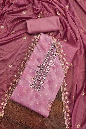 Pink Cotton Unstitched Dress Material