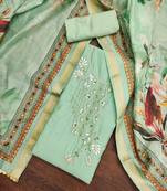 Pista Cotton Hand Work Unstitched Dress Material