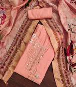 Peach Cotton Hand Work Unstitched Dress Material