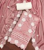 Peach Roman silk blend Cotton Embroidered Unstitched Dress Material