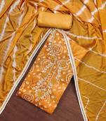 Mustard Cotton Bandhani Printed Unstitched Dress Material