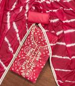 Red Cotton Bandhani Printed Unstitched Dress Material