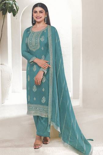 Sky blue organza embroidered designer salwar suit