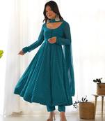 Fox Georgette Laheriya Print Fabric Fully Flair Anarkali Kurti Dupatta And Pent