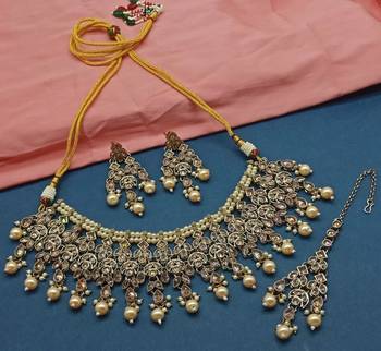 Bridal Gold Plated Kundan Ad Cz Stones Necklace Jewellery Set 1