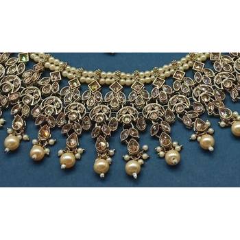 Bridal Gold Plated Kundan Ad Cz Stones Necklace Jewellery Set 2