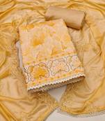 Beige color sequence work maslin cotton unstitched dress material