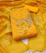 Mustered color weaving work banarasi jacquard unstitched dress material