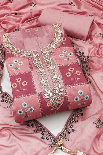 Multi color sequence work maslin cotton unstitched dress material