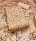 Beige color hand work work modal cotton unstitched dress material