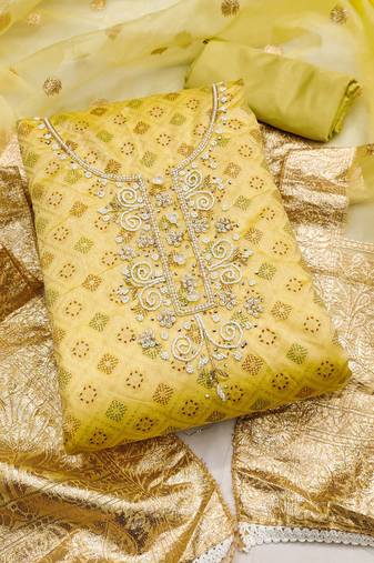 Light green color hand work work modal cotton unstitched dress material