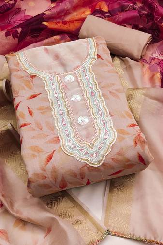 Peach color hand work work modal cotton unstitched dress material