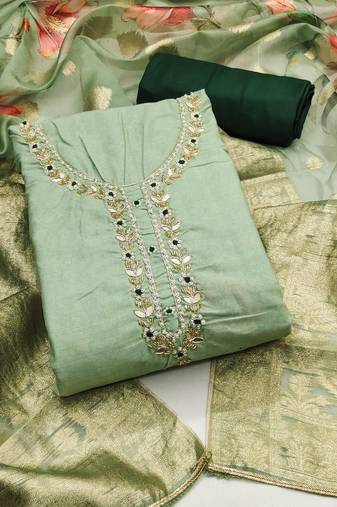 Light green color digital print work cembric cotton unstitched dress material