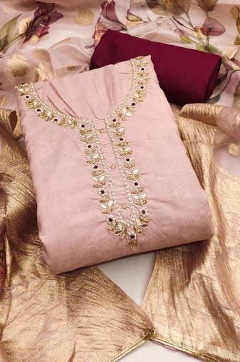 Peach color digital print work cembric cotton unstitched dress material